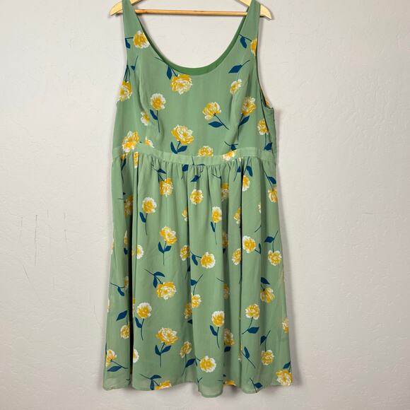 Modcloth Dresses & Skirts - Modcloth Women's Size 2X Green Floral Baby Doll Sleeveless Dress Lined Summer